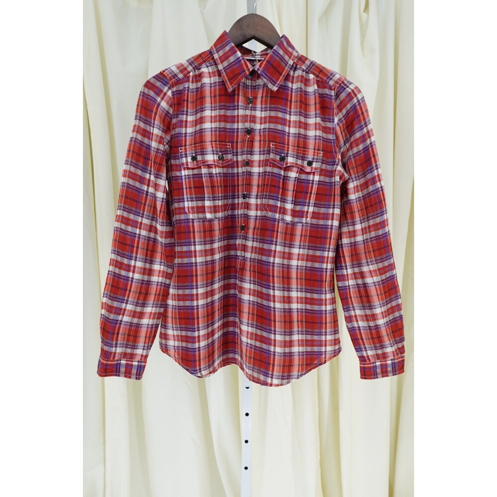 Gap Women's Plaid Sheer Half Placket Long Sleeve Button-Up Shirt Size Medium